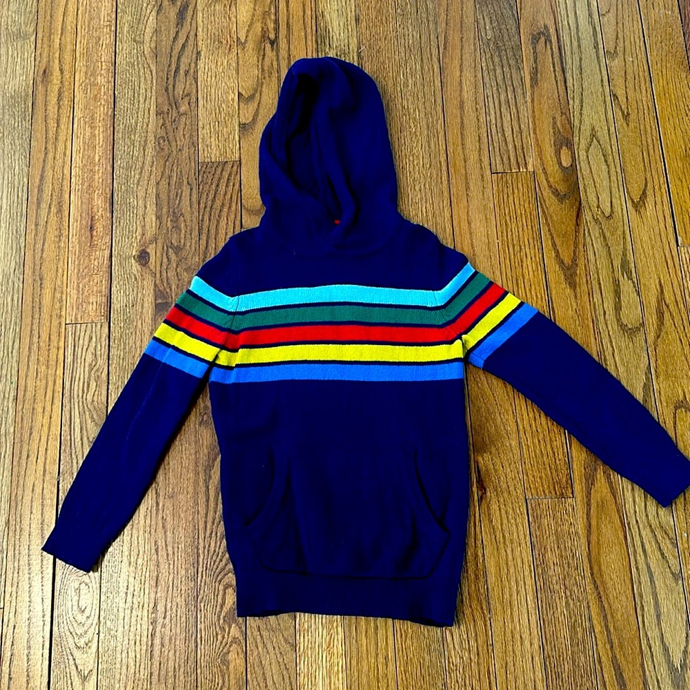 Boden striped sweater with a hood, size 7-8.